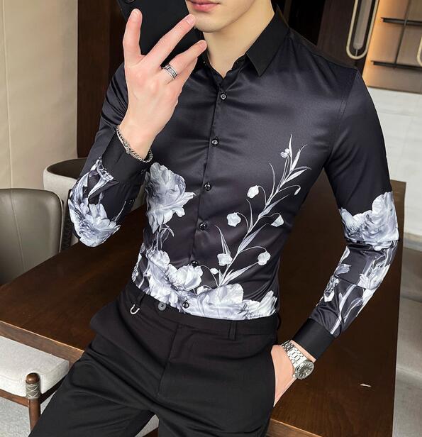 Plus Size 6xl Baroque Royal Shirt Mens Long Sleeve Four Season Party Club Men Slim Shirt Vintage Gold Blue Banquet Chemise Homme