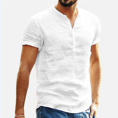 Men Linen Shirts Short Sleeve Breathable Men&#39;s Baggy Casual Shirts Slim Fit Solid Cotton Shirts Mens Pullover Tops Blouse