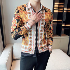 Luxury Long Sleeve Mens Baroque Shirts Dress Autumn Party Prom Wear Slim Fit Male Brand Clothing Striped Print Casual Shirt Men