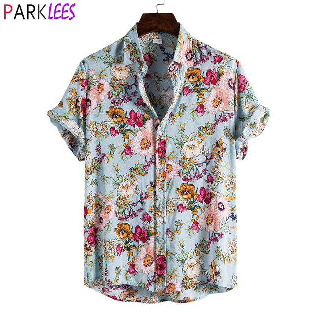 Floral Hawaiian Aloha Shirt Men 2022 Summer Short Sleeve Quick Dry Beach Wear Casual Button Down Vacation Clothing Chemise Homme