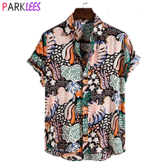 Fashion Dot Mens Hawaiian Beach Shirts 2022 Summer New Short Sleeve Floral Print Tropical Aloha Shirts Holiday Vacation Clothing