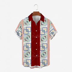 Mens Vintage Ethnic Style Printing Loose Short Sleeve Stand Collar Casual Shirt daily wearing high quality office big blouse