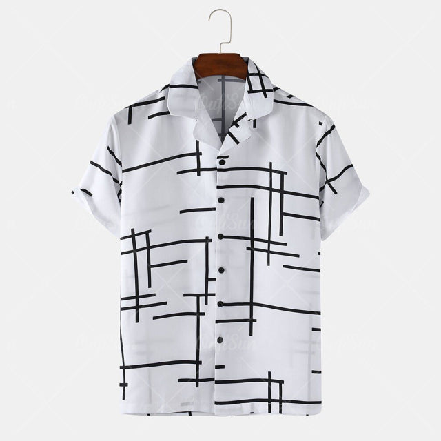 Mens Vintage Ethnic Style Printing Loose Short Sleeve Stand Collar Casual Shirt daily wearing high quality office big blouse