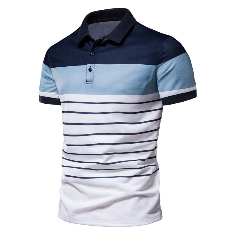 Fashion Stripe Printing Short Sleeve Polo T-ShirtDescription:Applicable Scene: CasualSleeve Length(cm): ShortStyle: CasualApplicable Season: summerMaterial: CottonType: RegularGender: MENTops Type: PolosDecoration: