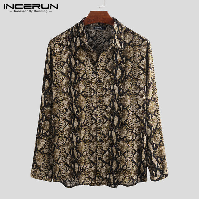 INCERUN 2022 Men Printed Shirt Long Sleeve Streetwear Lapel Button Personality Men Shirts Casual Brand High Quality Tops S-5XL