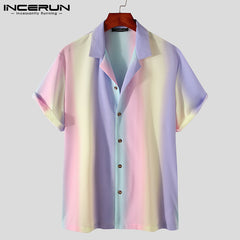 Summer Men Hawaiian Shirt Turn Down Collar Short Sleeve Casual Camisas Hombre Streetwear 2022 Fashion Tie Dye Tops INCERUN S-5XL