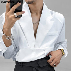 INCERUN 2022 Men Casual Shirt Solid Color Lapel Button Long Sleeve Fashion Tops Streetwear Loose Leisure Camisa Masculina S-5XL