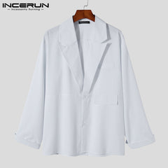 INCERUN 2022 Men Casual Shirt Solid Color Lapel Button Long Sleeve Fashion Tops Streetwear Loose Leisure Camisa Masculina S-5XL