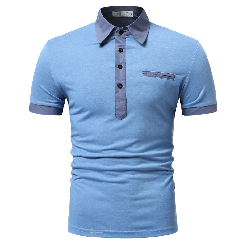 Contrast Color Short Sleeve T-Polo ShirtDescription:Applicable Scene: CasualSleeve Length(cm): ShortStyle: CasualApplicable Season: summerMaterial: CottonType: RegularGender: MENTops Type: PolosDecoration: