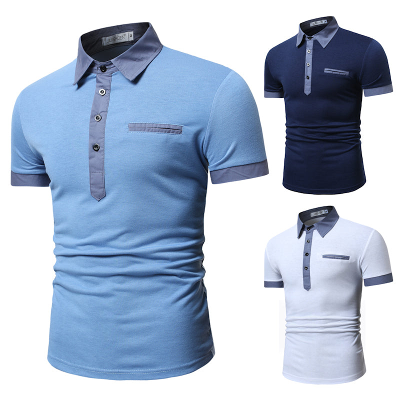 Contrast Color Short Sleeve T-Polo ShirtDescription:Applicable Scene: CasualSleeve Length(cm): ShortStyle: CasualApplicable Season: summerMaterial: CottonType: RegularGender: MENTops Type: PolosDecoration: