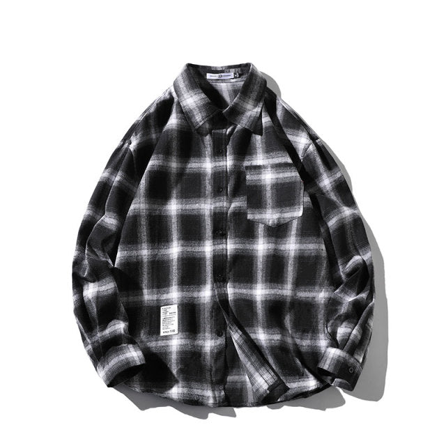 Flannel Plaid Shirts Men Streetwear Casual Versatile 2022 Autumn High Quality Male Harajuku Oversized Retro Long-sleeved Blouses