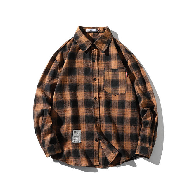 Flannel Plaid Shirts Men Streetwear Casual Versatile 2022 Autumn High Quality Male Harajuku Oversized Retro Long-sleeved Blouses