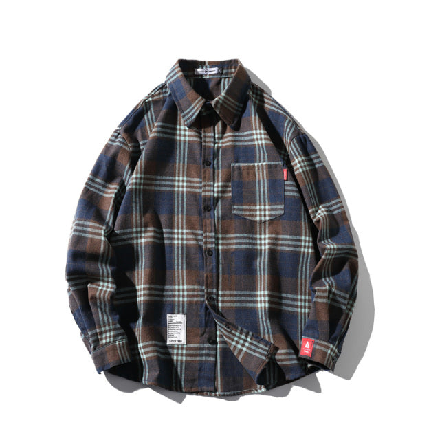Flannel Plaid Shirts Men Streetwear Casual Versatile 2022 Autumn High Quality Male Harajuku Oversized Retro Long-sleeved Blouses