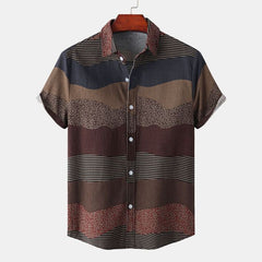 Mens Shirt Vintage Ethnic Style Printing Loose Short Sleeve Casual Shirts Daily Wearing High Quality Office Blouse Chemise Homme