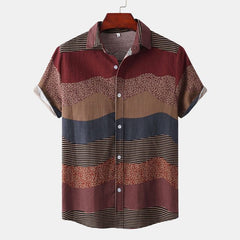 Mens Shirt Vintage Ethnic Style Printing Loose Short Sleeve Casual Shirts Daily Wearing High Quality Office Blouse Chemise Homme