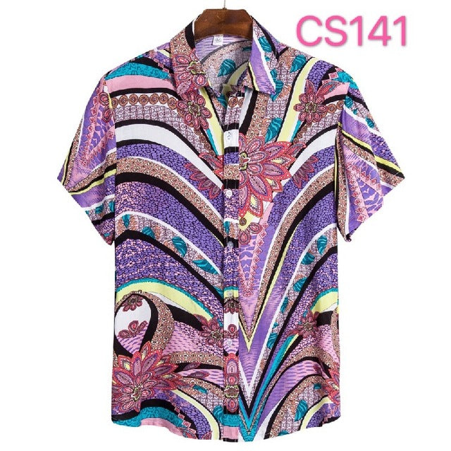 Fashion Dot Mens Hawaiian Beach Shirts 2022 Summer New Short Sleeve Floral Print Tropical Aloha Shirts Holiday Vacation Clothing