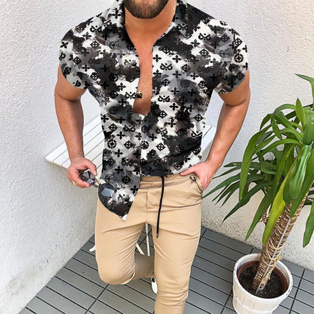 Summer Graffiti Men Fashion Luxury Social Men Shirts Turn-down Collar Buttoned Shirt Casual Print Short sleeves Mens Clothes