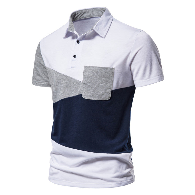 Triangle Color Matching Short Sleeve Polo T-ShirtDescription:Applicable Scene: CasualSleeve Length(cm): ShortStyle: CasualApplicable Season: summerMaterial: CottonType: RegularGender: MENTops Type: PolosDecoration: