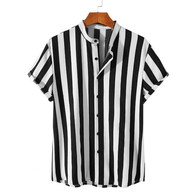Men Shirt 2022 Short Sleeve Shirt Stripes Pattern All-match Stand Collar T Shirts for Men Sleeve Casual Shirt Blouse Top рубашка