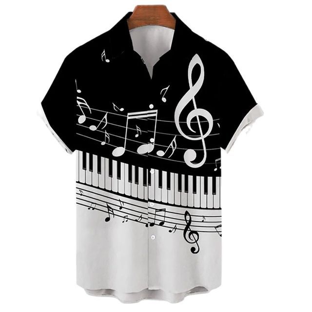 Men&#39;s Hawaiian Shirts For Men Casual Musical Instruments 3D Printed Shirts Loose Short-sleeve Beach Blouses Tops Camicias Hot