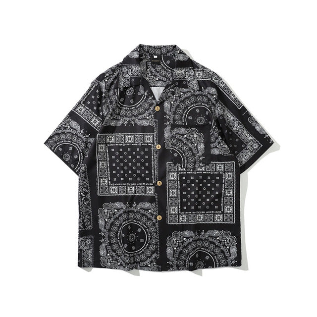 Bandana Shirt Men Women Streetwear Shirt Paisley Shirts Hip Hop Short Sleeve Shirt Beach Male Clothing Harajuku 2022 Summer