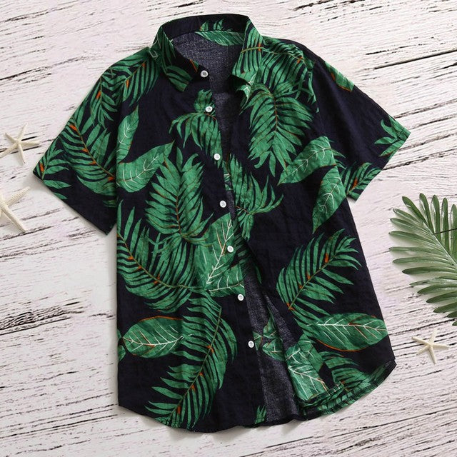 Oversized  Mens Hawaiian Shirt Fashion Casual Button Hawaii Print Beach Short Sleeve Quick Dry Top Blouse S-5XL рубашка мужская